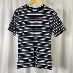 Champion Small Striped Short Sleeve Tee Embroidered Logo Ring Tee Retro Shirt